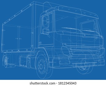 Commercial van freight. Vector illustration. Wire-frame line isolated. Vector rendering of 3d.