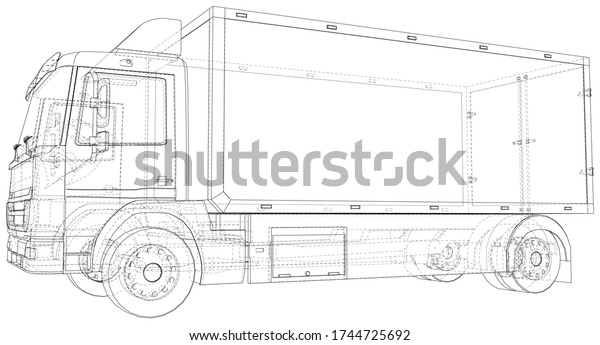 Commercial van freight. Vector
illustration. Wire-frame line isolated. Vector rendering of
3d.