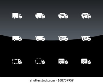 Commercial van icons on black background. Vector illustration.