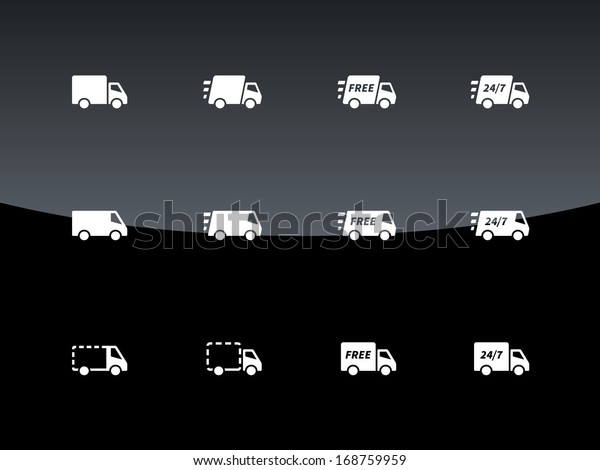 Commercial van icons on black background.\
Vector\
illustration.