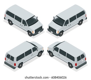 Commercial Van Icons Set Isolated On A White Background. Flat 3d Vector Isometric Illustration. For Infographics And Design.