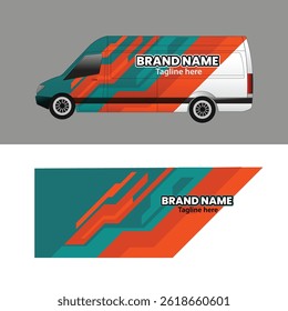 Design comercial de pintura de Van com cores laranja e azul-petróleo
