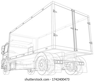 Commercial van truck illustration vector. Wire-frame line isolated. Vector rendering of 3d.