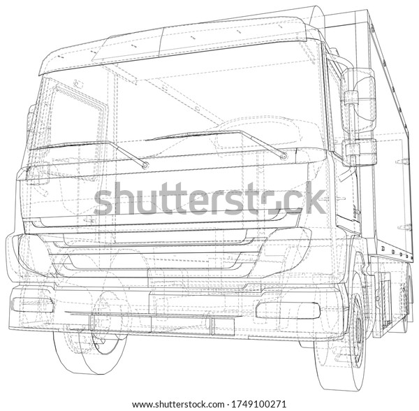 Commercial van truck illustration\
vector. Wire-frame line isolated. Vector rendering of\
3d.