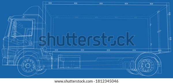 Commercial van truck illustration
vector. Wire-frame line isolated. Vector rendering of
3d.