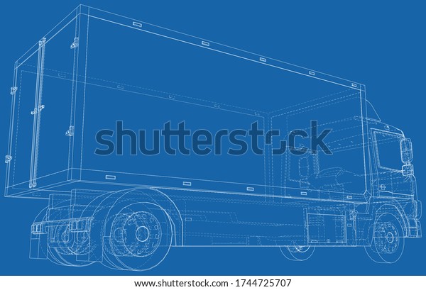 Commercial van truck. Vector Illustration of\
freight truck. The layers of visible and invisible lines are\
separated. EPS10\
format.