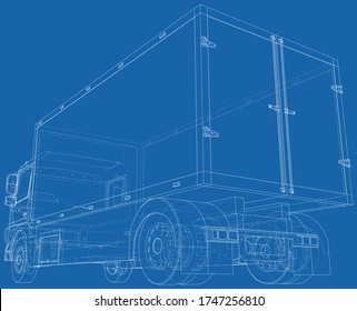 Commercial van vector. Trucking vehicle. Wire-frame. The layers of visible and invisible lines are separated. EPS10 format.