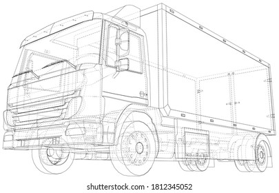 Commercial van vector. Trucking vehicle. Wire-frame. The layers of visible and invisible lines are separated. EPS10 format.