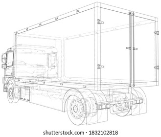 Commercial van vector. Trucking vehicle. Wire-frame. The layers of visible and invisible lines are separated. EPS10 format.