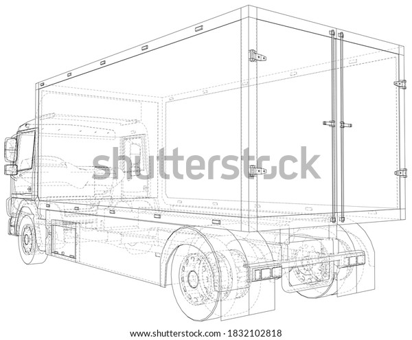 Commercial\
van vector. Trucking vehicle. Wire-frame. The layers of visible and\
invisible lines are separated. EPS10\
format.