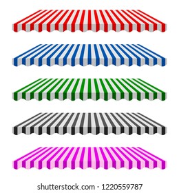 Commercial Vector Awning Series. Shop, Cafe, or Restaurant Symbol. Classic Striped Vector Awnings Isolated on White Background. Different Colors to Choose From. Design Elements for Advertising.