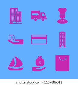 commercial vector icons set. with ship, chef, office building and credit card in set