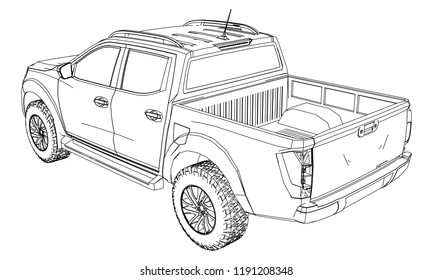 Commercial vehicle delivery truck with a double cab. Machine without insignia with a clean empty body to accommodate your logos and labels