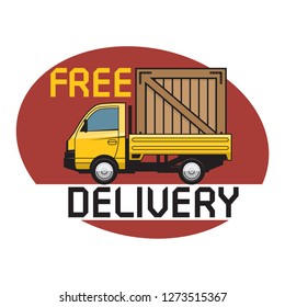 Commercial vehicle - delivery truck with text free delivery, vector illustration