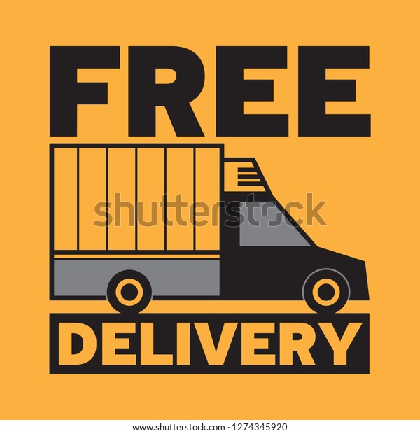 Commercial vehicle - delivery truck with\
text free delivery, vector\
illustration