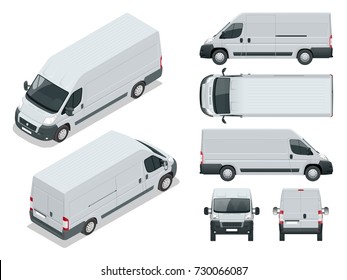 Commercial vehicle. Logistic car. Cargo minivan isolated on white background. Front, rear, side, top and isometry front and back Change the color in one click All elements in groups on separate layers