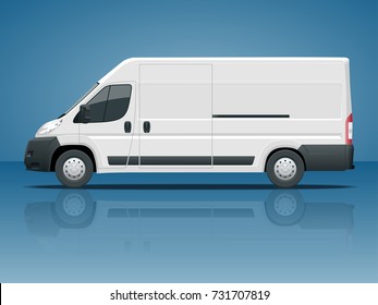 Commercial vehicle or Logistic car. Cargo minivan isolated on blue background Side view Change the color in one click All elements in groups on separate layers