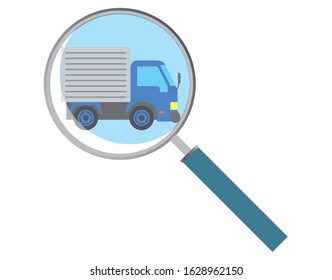 Commercial Vehicle, Truck And Magnifying Glass Illustration, Inspection, Vehicle Inspection, Survey Image Icons.