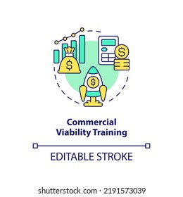 Commercial viability training concept icon. Startup funding source abstract idea thin line illustration. Sustain profit. Isolated outline drawing. Editable stroke. Arial, Myriad Pro-Bold fonts used