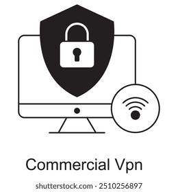 Ícone de VPN comercial, ícone de VPN comercial, Navegação on-line segura com ícone de serviços de VPN comercial, ícone Proteger sua privacidade com soluções de VPN comerciais confiáveis