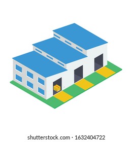 
Commercial warehouse building, isometric vector, parcel storage house.
