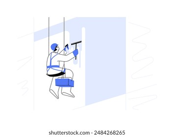 Commercial window washing abstract concept vector illustration. Man in protective gear washing window of commercial building, property maintenance, industrial alpinism abstract metaphor.