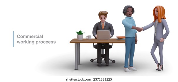 Commercial workflow, working process. Office vector characters in cartoon style. Business agreement, invitation to participate in project. Recruitment of personnel