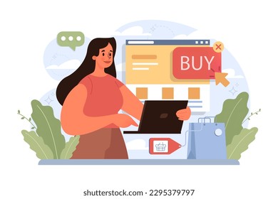Commercialization as a product development stage. New brand or start up launch. Business project progression. Product sales, online and offline trading. Flat vector illustration