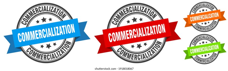 commercialization stamp. commercialization round band sign set. Label