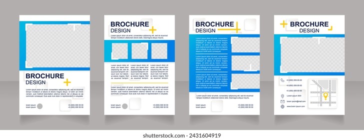 Diseño de folleto en blanco de estrategia de comercialización. Mercado masivo. Conjunto de plantillas con espacio de copia para el texto. Recopilación de informes corporativos prefabricados. Editable 4 páginas en papel. Arial Negrita, Fuentes normales utilizadas