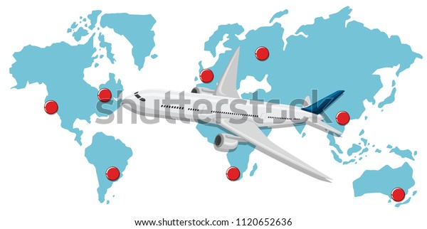 Commerical Aircraft Infront World Map Illustration Stock Vector ...