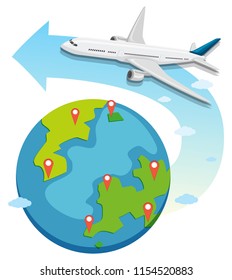 Commerical aircraft over the globe illustration