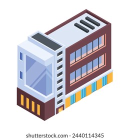 El icono isométrico del edificio comercial está listo para su uso premium