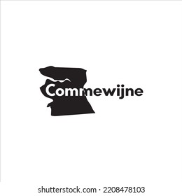 Commewijne map and black lettering design on white background