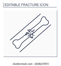 Comminuted fracture line icon. Break or splinter of bone into more than two fragments.Crashes. Healthcare concept. Isolated vector illustration. Editable stroke