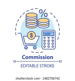 Commission concept icon. Fee paid to employee idea thin line illustration. Taxes, fees. Remuneration, payment for services. Making transactions. Vector isolated outline drawing. Editable stroke