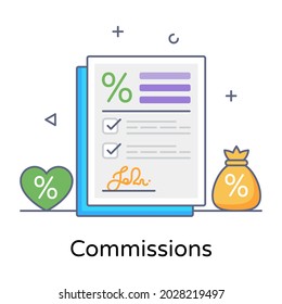 Comisión en icono de estilo plano, vector modificable 