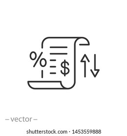 commission icon, business fee, cashback optimization, paysheet thin line symbols for web and mobile phone on white background - editable stroke vector illustration eps10