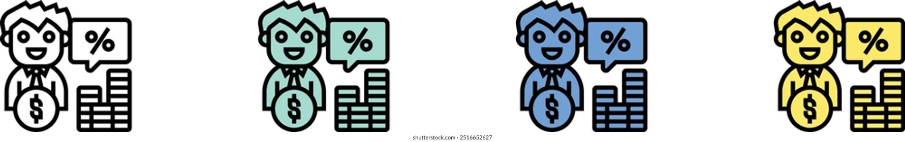 commission icon. Outline, Green, Blue and Yellow Style Design Isolated On White Background