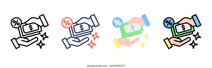 Ícone de comissão define coleção de vários estilos