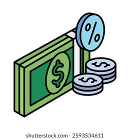 Commission isometric outline 3d mini illustration icon, use for modern concept, UI or UX kit, web and app development. related to business, finance, economy.