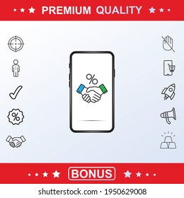 Icono de Comisión y teléfono, signo, conjunto de vector, concepto de ilustración de contorno. Elementos vectoriales adicionales para su diseño. Ilustración del vector