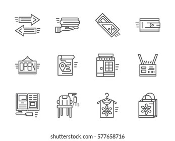 Commission store. Set simple line style icons