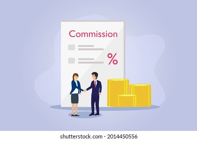 Commission vector concept. Business people handshaking and having a deal with commission percentage