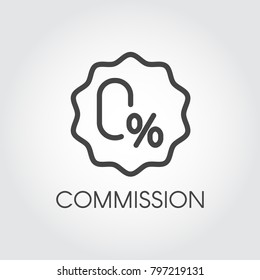 Commission zero percent line icon. Contour badge on financial, banking or commercial theme. Interest-free rate or credit concept label. Promotion, marketing and advertising sign. Vector illustration