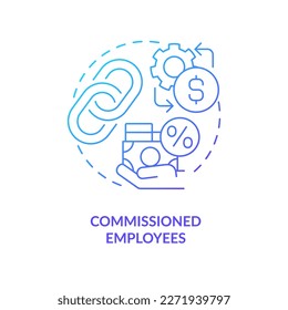 Icono de concepto de gradiente azul para empleados comisionados. Porcentaje de acuerdo. Método de procesamiento de nóminas abstract idea de la ilustración de línea delgada. Dibujo de contorno aislado. Se usa una fuente Myriad Pro-Bold