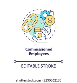 Commissioned employees concept icon. Percentage of deal. Payroll processing method abstract idea thin line illustration. Isolated outline drawing. Editable stroke. Arial, Myriad Pro-Bold fonts used