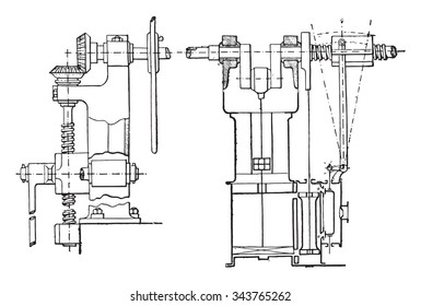 Commissioning of the steam train machine, vintage engraved illustration. Industrial encyclopedia E.-O. Lami - 1875.
