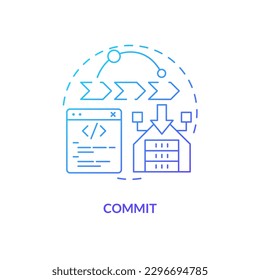 Commit blue gradient concept icon. Sending changes to file repository. Source control strategy abstract idea thin line illustration. Isolated outline drawing. Myriad Pro-Bold font used