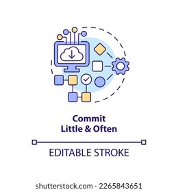 Commit little and often concept icon. Source code management best practice abstract idea thin line illustration. Isolated outline drawing. Editable stroke. Arial, Myriad Pro-Bold fonts used